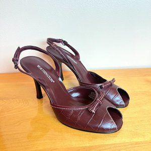 Worthington Size 6.5 Burgundy Mahogany‎ Red Croc Alligator Peep Toe Heels Shoes